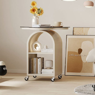 Contemporary Creative Tempered Glass Iron Flower Arch Mobile Side Table 3-Tier For Living Room