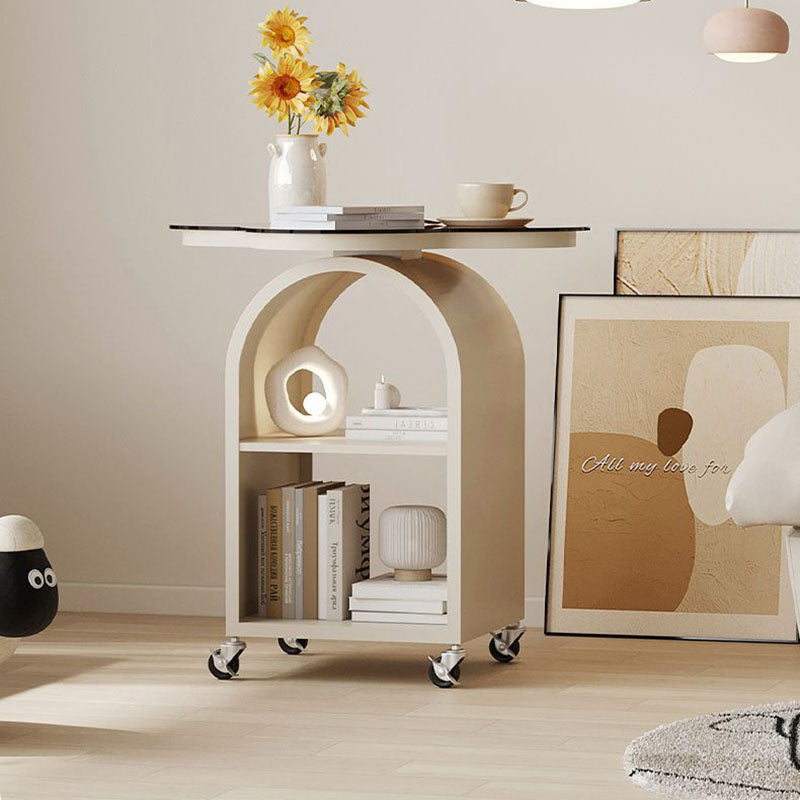 Contemporary Creative Tempered Glass Iron Flower Arch Mobile Side Table 3-Tier For Living Room