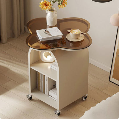 Contemporary Creative Tempered Glass Iron Flower Arch Mobile Side Table 3-Tier For Living Room