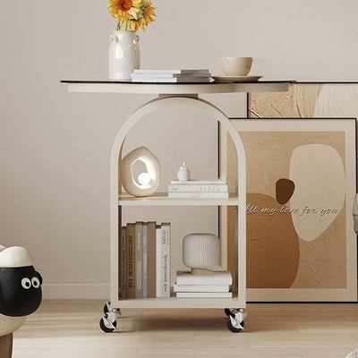 Contemporary Creative Tempered Glass Iron Flower Arch Mobile Side Table 3-Tier For Living Room