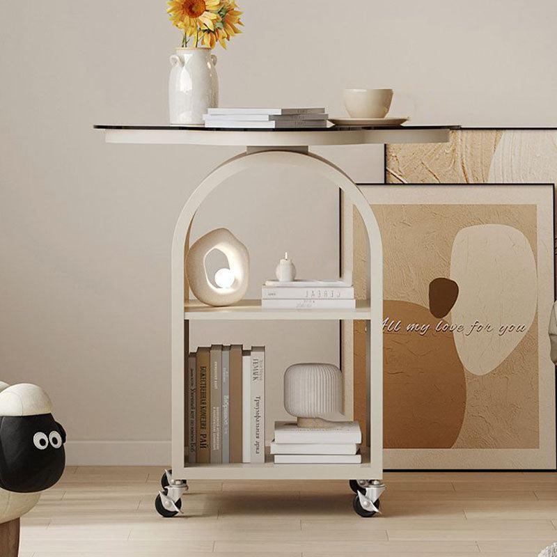 Contemporary Creative Tempered Glass Iron Flower Arch Mobile Side Table 3-Tier For Living Room