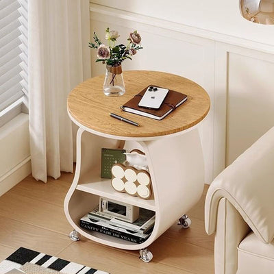 Contemporary Creative Glass Solid Wood Iron Irregular Oval Mobile Side Table 3-Tier For Living Room