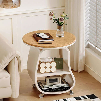 Contemporary Creative Glass Solid Wood Iron Irregular Oval Mobile Side Table 3-Tier For Living Room