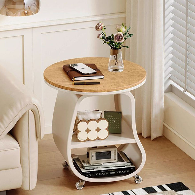 Contemporary Creative Glass Solid Wood Iron Irregular Oval Mobile Side Table 3-Tier For Living Room