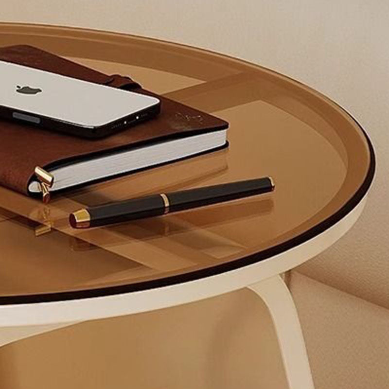 現代的なクリエイティブガラス、ソリッドウッド、鉄、不規則な楕円形のモバイルサイドテーブル、リビングルーム用3段 