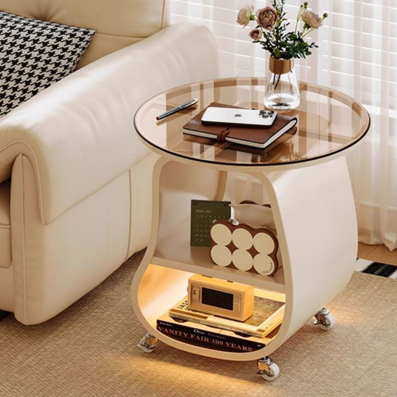 Contemporary Creative Glass Solid Wood Iron Irregular Oval Mobile Side Table 3-Tier For Living Room