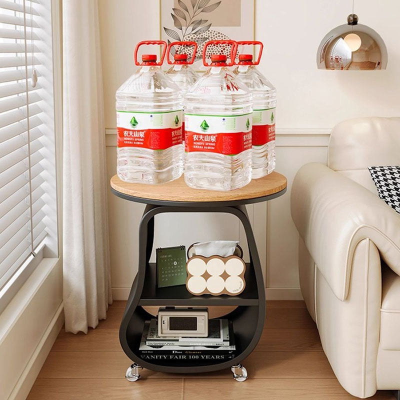 Contemporary Creative Glass Solid Wood Iron Irregular Oval Mobile Side Table 3-Tier For Living Room