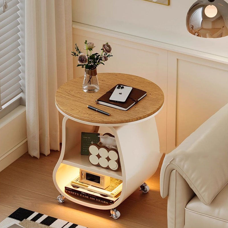 Contemporary Creative Glass Solid Wood Iron Irregular Oval Mobile Side Table 3-Tier For Living Room