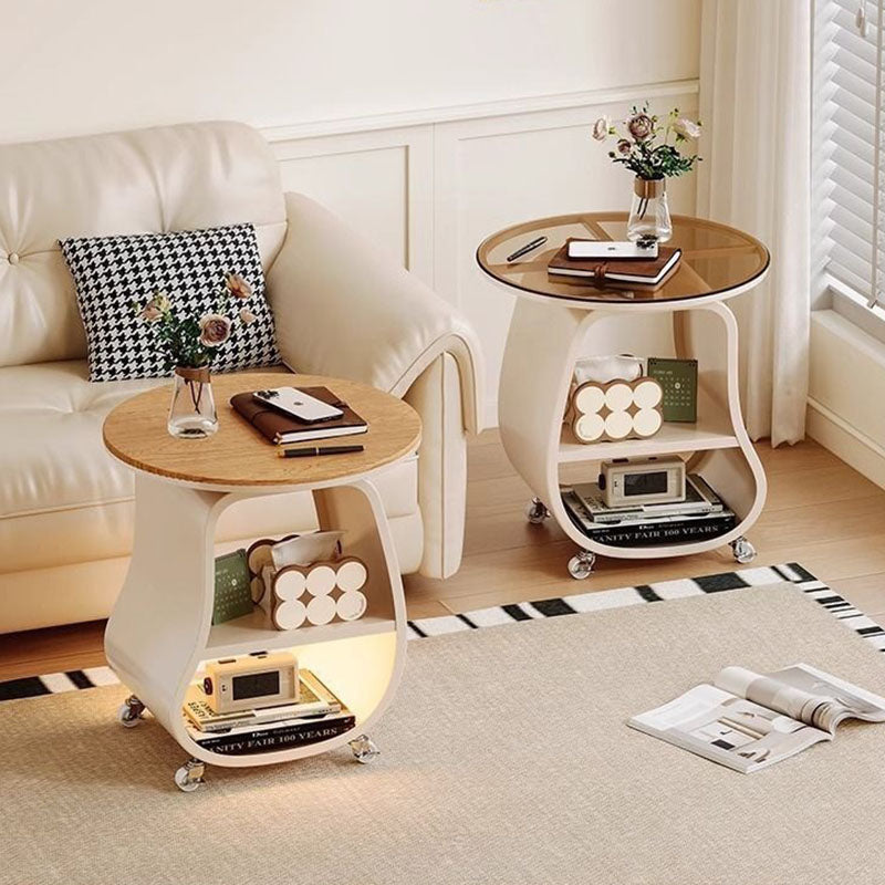 Contemporary Creative Glass Solid Wood Iron Irregular Oval Mobile Side Table 3-Tier For Living Room