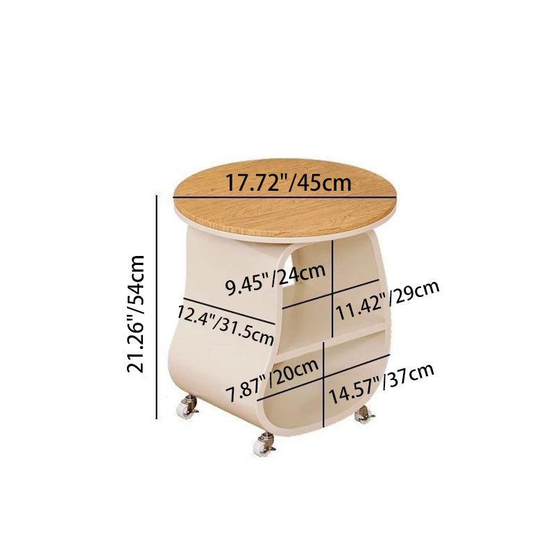 Contemporary Creative Glass Solid Wood Iron Irregular Oval Mobile Side Table 3-Tier For Living Room