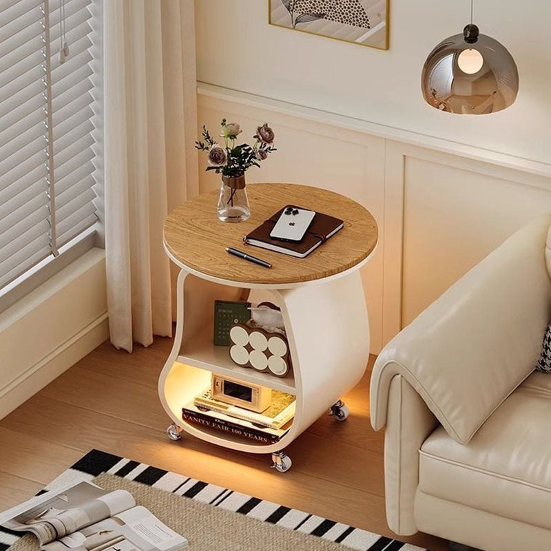 Contemporary Creative Glass Solid Wood Iron Irregular Oval Mobile Side Table 3-Tier For Living Room