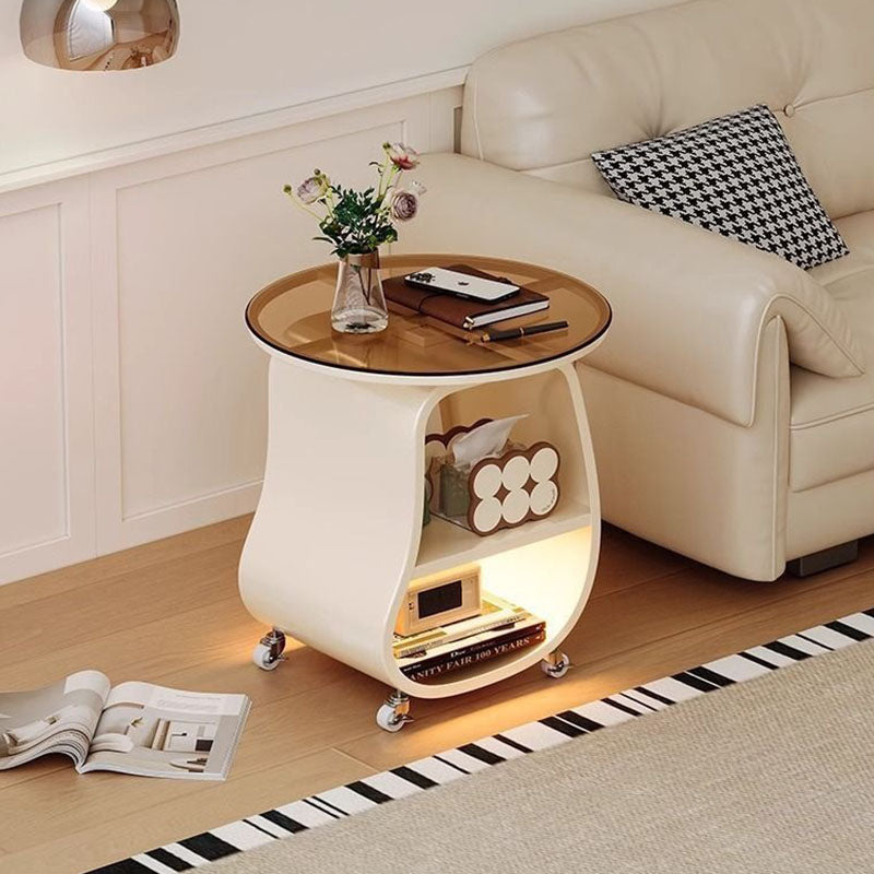 Contemporary Creative Glass Solid Wood Iron Irregular Oval Mobile Side Table 3-Tier For Living Room