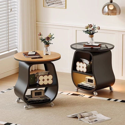 Contemporary Creative Glass Solid Wood Iron Irregular Oval Mobile Side Table 3-Tier For Living Room