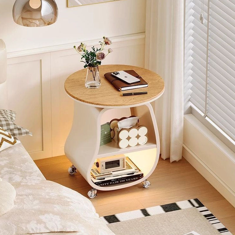 Contemporary Creative Glass Solid Wood Iron Irregular Oval Mobile Side Table 3-Tier For Living Room