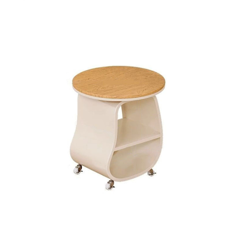 Contemporary Creative Glass Solid Wood Iron Irregular Oval Mobile Side Table 3-Tier For Living Room