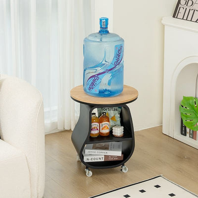 Contemporary Creative Glass Solid Wood Iron Irregular Oval Mobile Side Table 3-Tier For Living Room