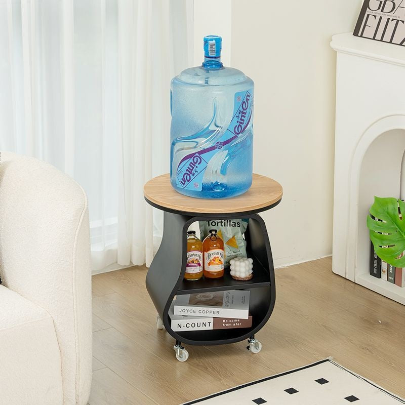 Contemporary Creative Glass Solid Wood Iron Irregular Oval Mobile Side Table 3-Tier For Living Room