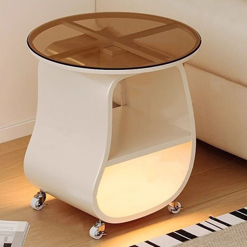 Contemporary Creative Glass Solid Wood Iron Irregular Oval Mobile Side Table 3-Tier For Living Room