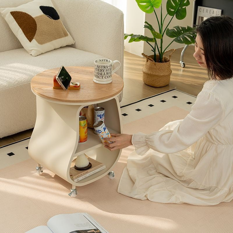 Contemporary Creative Glass Solid Wood Iron Irregular Oval Mobile Side Table 3-Tier For Living Room