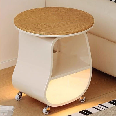 Contemporary Creative Glass Solid Wood Iron Irregular Oval Mobile Side Table 3-Tier For Living Room