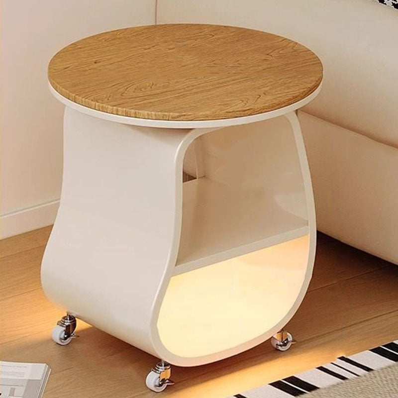 Contemporary Creative Glass Solid Wood Iron Irregular Oval Mobile Side Table 3-Tier For Living Room