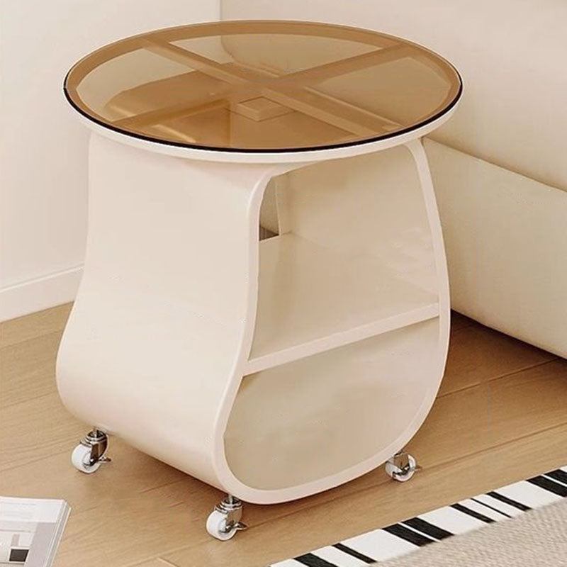 Contemporary Creative Glass Solid Wood Iron Irregular Oval Mobile Side Table 3-Tier For Living Room