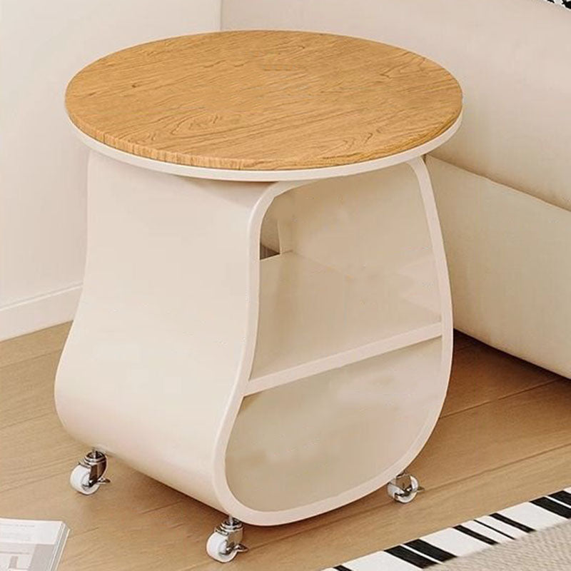 Contemporary Creative Glass Solid Wood Iron Irregular Oval Mobile Side Table 3-Tier For Living Room