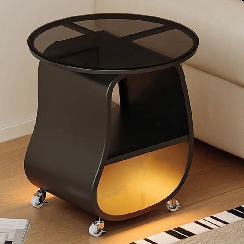 Contemporary Creative Glass Solid Wood Iron Irregular Oval Mobile Side Table 3-Tier For Living Room