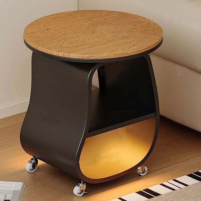 Contemporary Creative Glass Solid Wood Iron Irregular Oval Mobile Side Table 3-Tier For Living Room