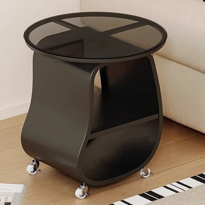 Contemporary Creative Glass Solid Wood Iron Irregular Oval Mobile Side Table 3-Tier For Living Room