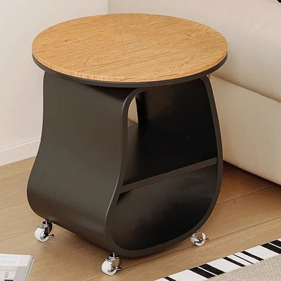 Contemporary Creative Glass Solid Wood Iron Irregular Oval Mobile Side Table 3-Tier For Living Room