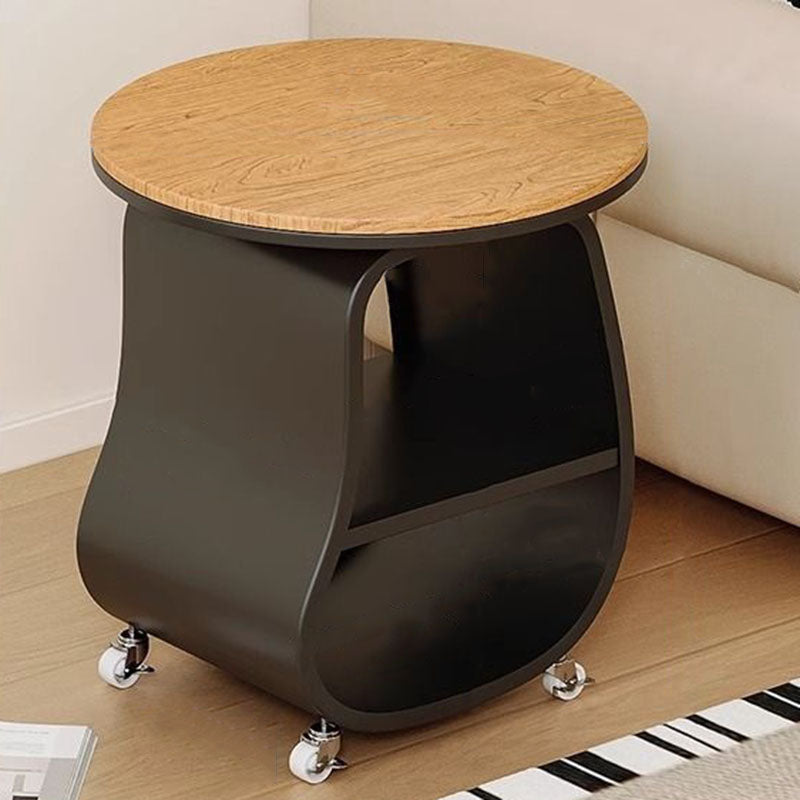 Contemporary Creative Glass Solid Wood Iron Irregular Oval Mobile Side Table 3-Tier For Living Room