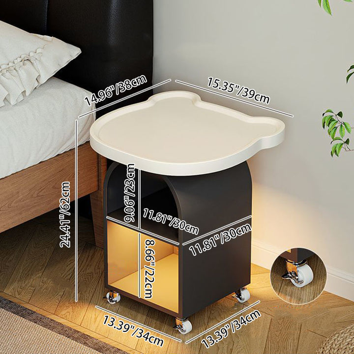Zeitgenössischer kreativer Holzbretter-Eisen-Bärenförmiger Bogen-Mobiler Beistelltisch 3-stufig für das Wohnzimmer 