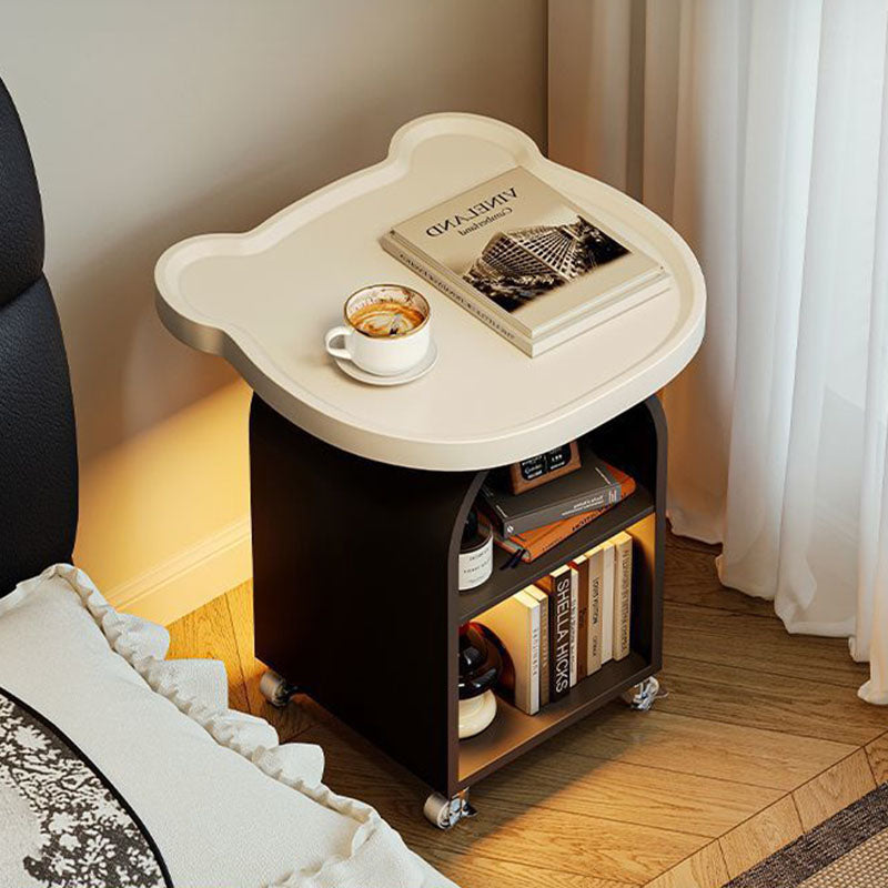 Contemporary Creative Wood Board Iron Bear-Shaped Arch Mobile Side Table 3-Tier For Living Room