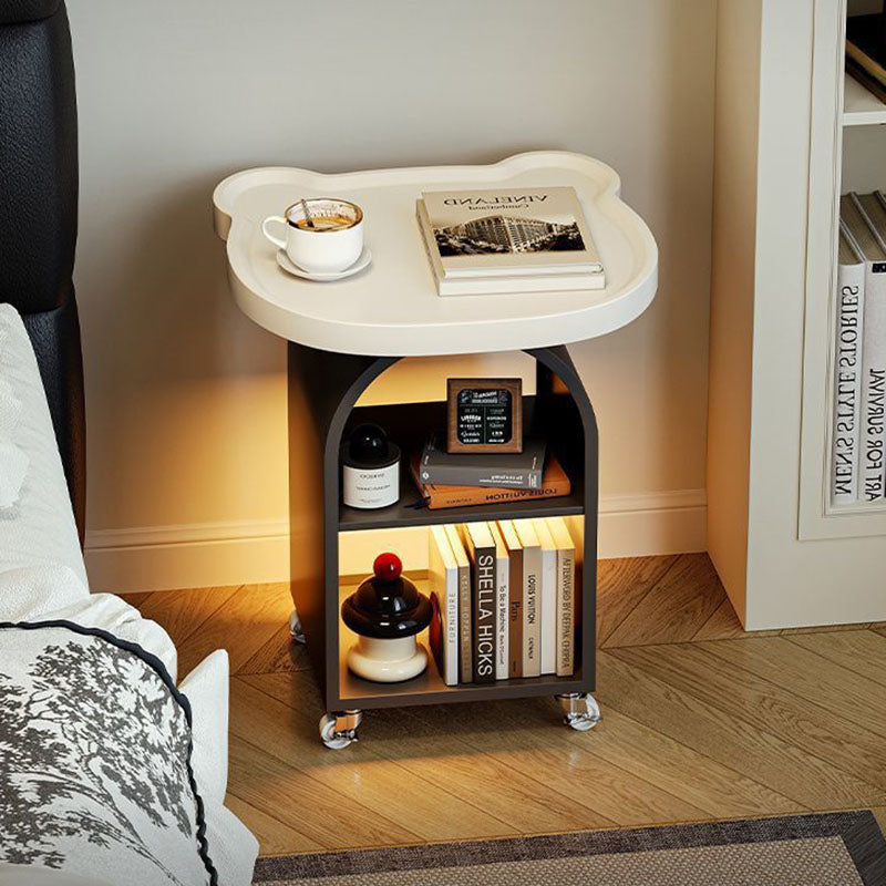 Contemporary Creative Wood Board Iron Bear-Shaped Arch Mobile Side Table 3-Tier For Living Room