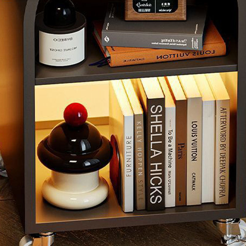 Contemporary Creative Wood Board Iron Bear-Shaped Arch Mobile Side Table 3-Tier For Living Room