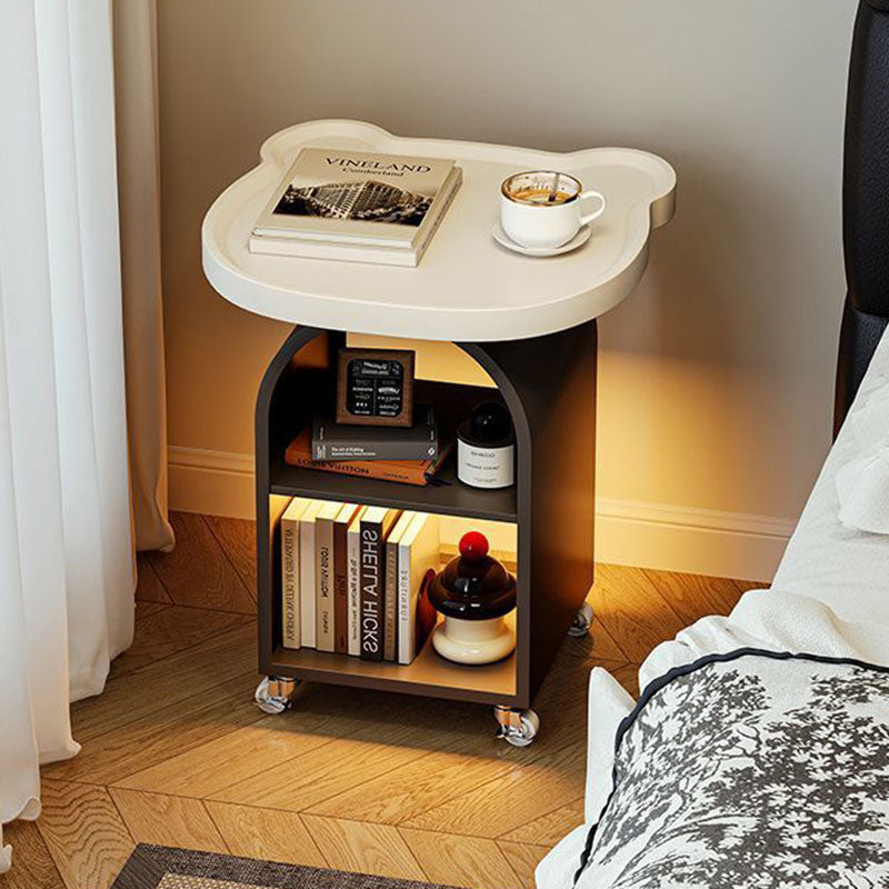Contemporary Creative Wood Board Iron Bear-Shaped Arch Mobile Side Table 3-Tier For Living Room