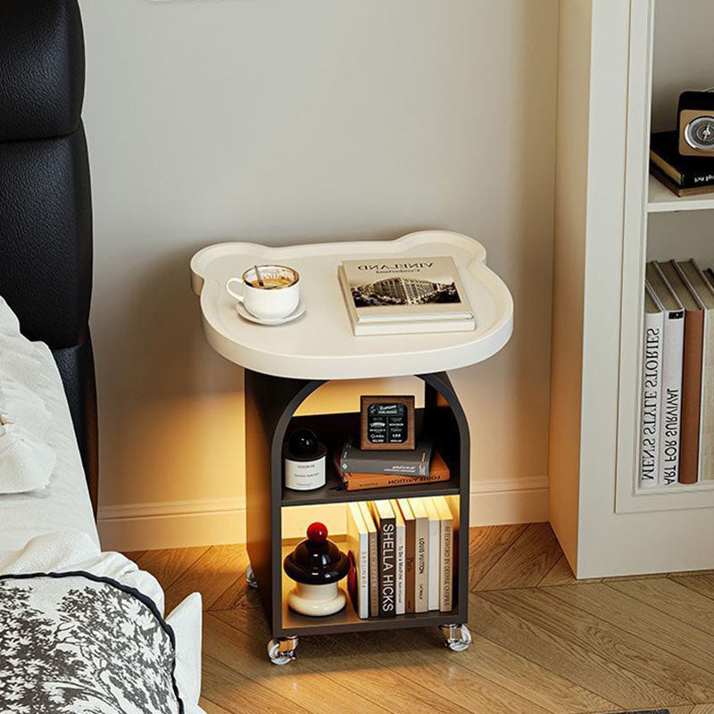 Contemporary Creative Wood Board Iron Bear-Shaped Arch Mobile Side Table 3-Tier For Living Room