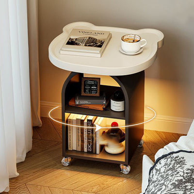 Contemporary Creative Wood Board Iron Bear-Shaped Arch Mobile Side Table 3-Tier For Living Room