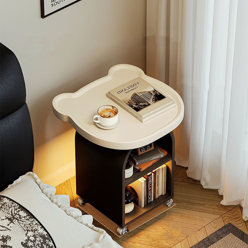Contemporary Creative Wood Board Iron Bear-Shaped Arch Mobile Side Table 3-Tier For Living Room