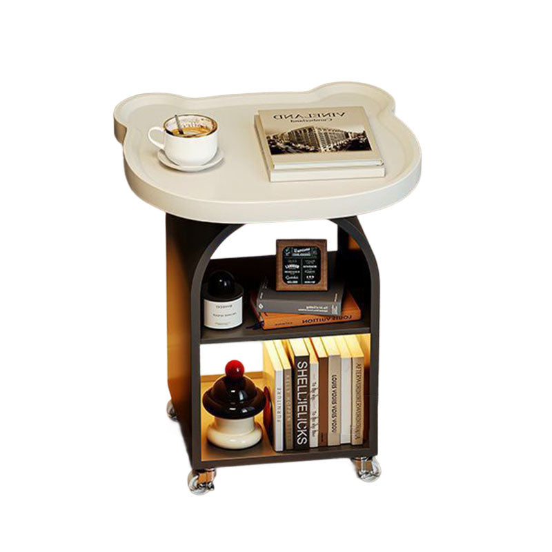 Contemporary Creative Wood Board Iron Bear-Shaped Arch Mobile Side Table 3-Tier For Living Room