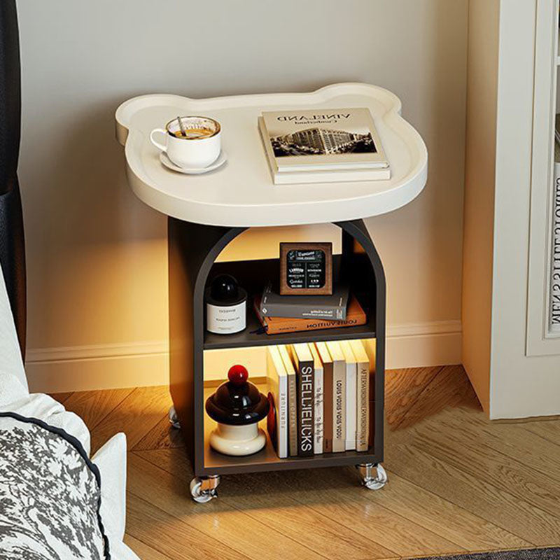 Contemporary Creative Wood Board Iron Bear-Shaped Arch Mobile Side Table 3-Tier For Living Room