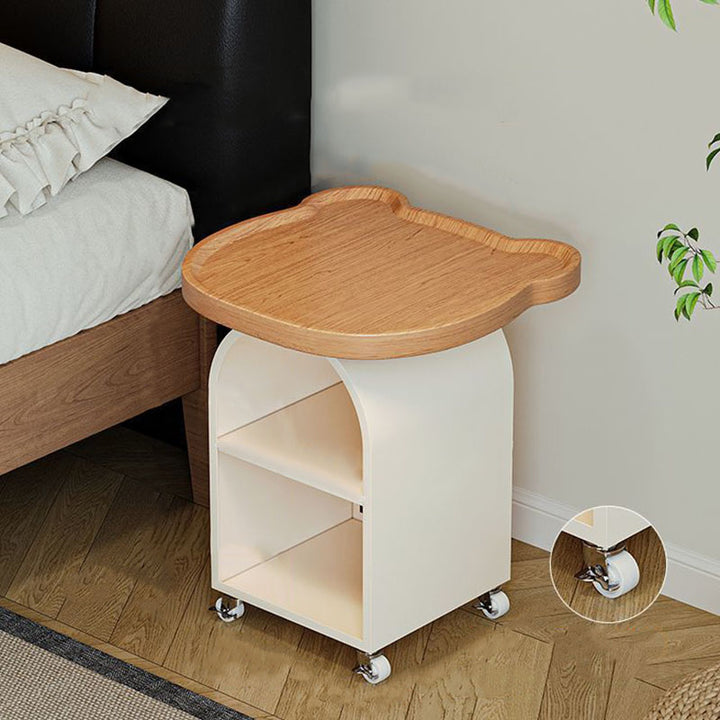 Zeitgenössischer kreativer Holzbretter-Eisen-Bärenförmiger Bogen-Mobiler Beistelltisch 3-stufig für das Wohnzimmer 