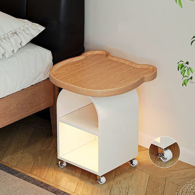 Contemporary Creative Wood Board Iron Bear-Shaped Arch Mobile Side Table 3-Tier For Living Room