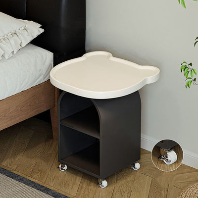 Contemporary Creative Wood Board Iron Bear-Shaped Arch Mobile Side Table 3-Tier For Living Room