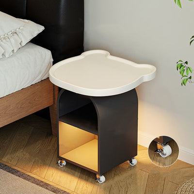 Contemporary Creative Wood Board Iron Bear-Shaped Arch Mobile Side Table 3-Tier For Living Room