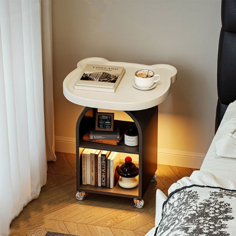 Contemporary Creative Wood Board Iron Bear-Shaped Arch Mobile Side Table 3-Tier For Living Room