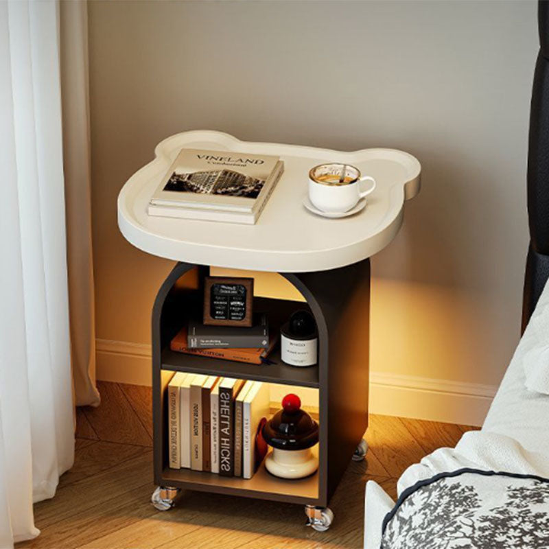 Contemporary Creative Wood Board Iron Bear-Shaped Arch Mobile Side Table 3-Tier For Living Room
