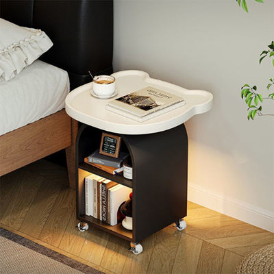 Contemporary Creative Wood Board Iron Bear-Shaped Arch Mobile Side Table 3-Tier For Living Room