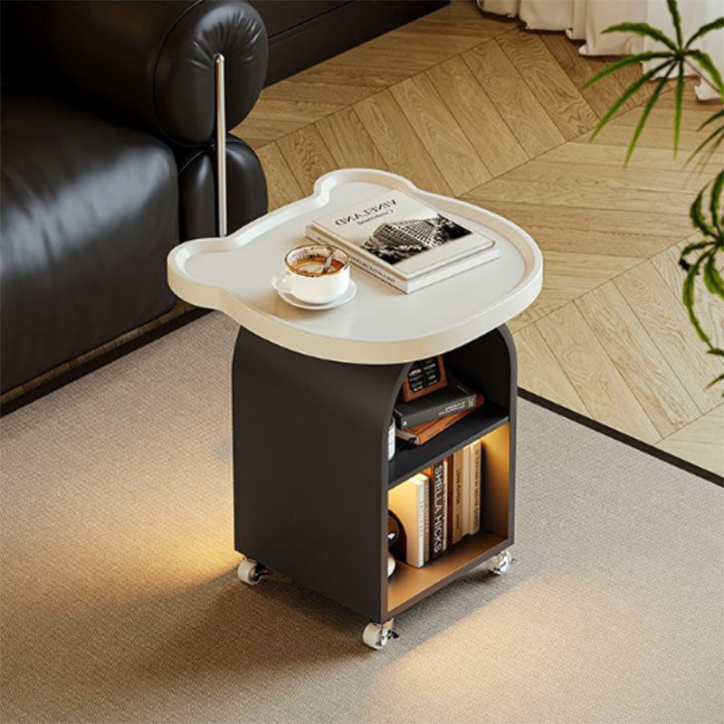 Contemporary Creative Wood Board Iron Bear-Shaped Arch Mobile Side Table 3-Tier For Living Room